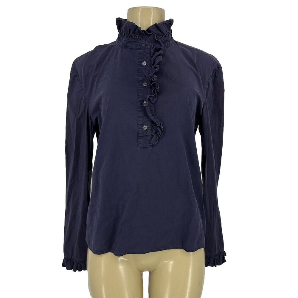 Tory Burch Size 2 High Neck Ruffle Long Sleeve Button Down Blouse Top N29